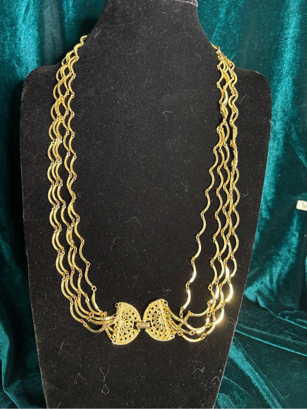 Gold Five-Strand Wavy Link Long Necklace - Picture 2 of 5